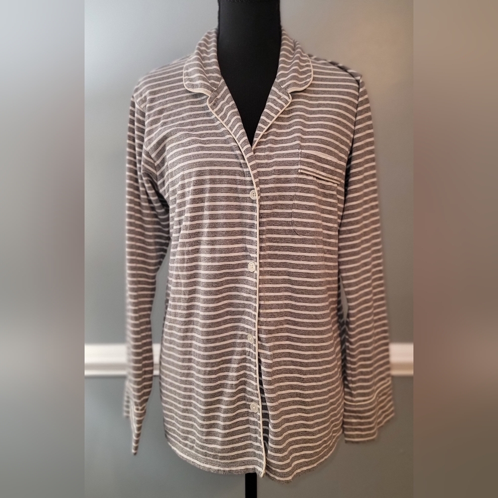 J. Crew Gray and White Striped Long-Sleeve Pajama Top